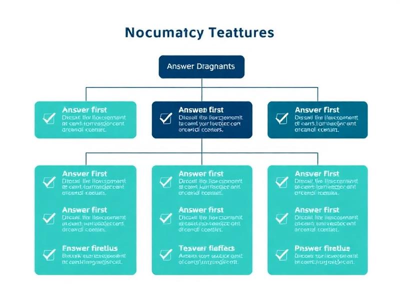 Answer-first content hierarchy diagram showing structured document organization for AI readability with checkmarks indicating optimized sections